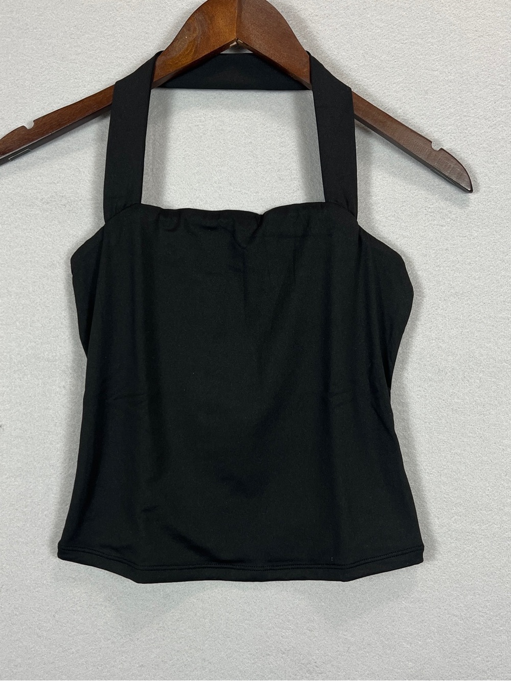 Trendy Queen Women XS Black Halter Tank Top Square Neck Backless Stretch